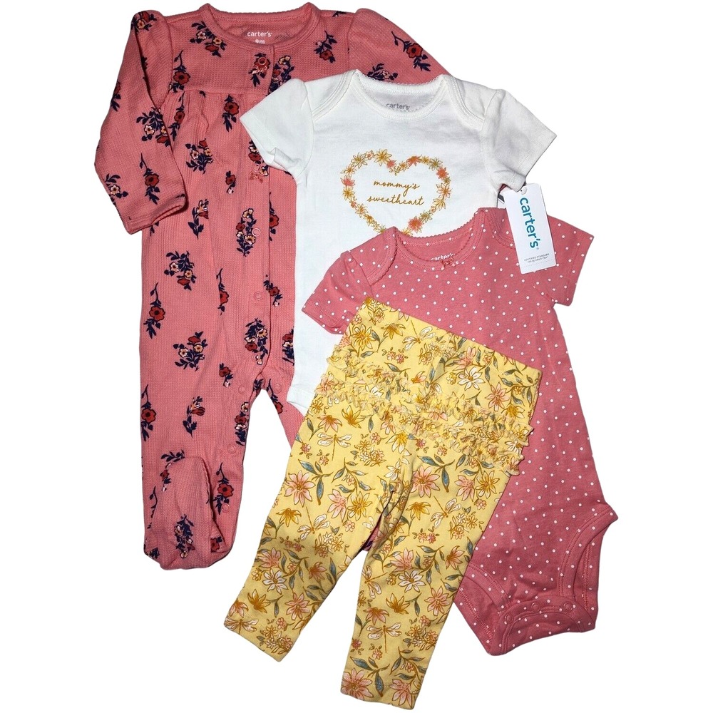 Carter's Baby Girl 9 Mos Mommy's Sweetheart Outfit Lot Footed Sleeper Floral NWT